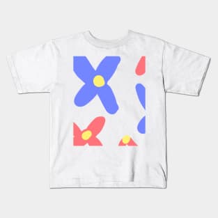 Blue red watercolor floral pattern art Kids T-Shirt